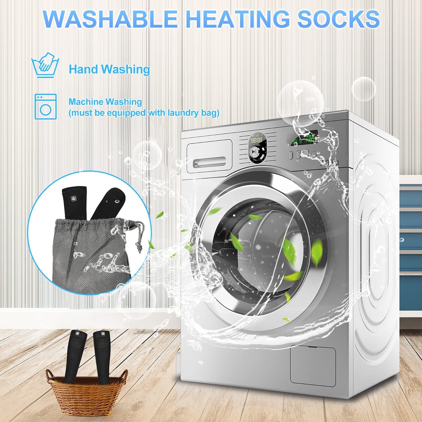 7.4V Electric Rechargeable Battery Heated Socks, Long Heated Socks for Men Women, Washable Foot Warmer for Camping Skiing Hiking Cycling (No Laundry Bag)