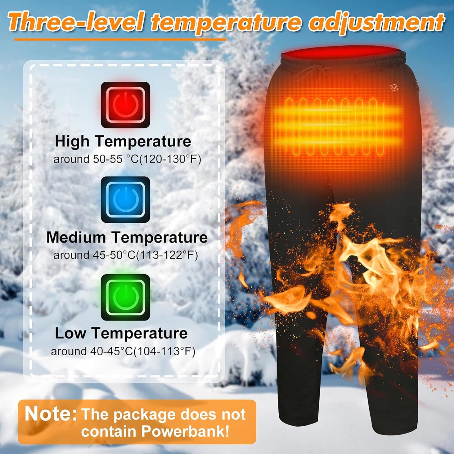 Heated Pants Electric Heating Trousers Cold-Proof Thermal Bottom for Men/Women Black Xx-Large