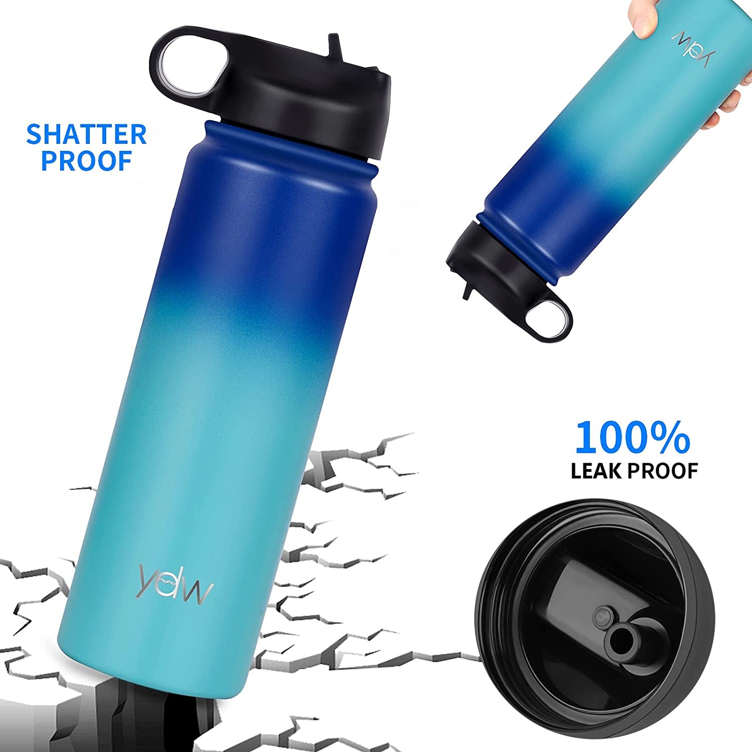 Stainless Steel Double Wall Water Bottle, Sweat-Proof Vacuum Insulated Bottle with Straw Lid (18Oz, 22Oz, 32Oz), BPA Free to Keep Beverages Cold for 24 Hrs or Hot for 12 Hrs