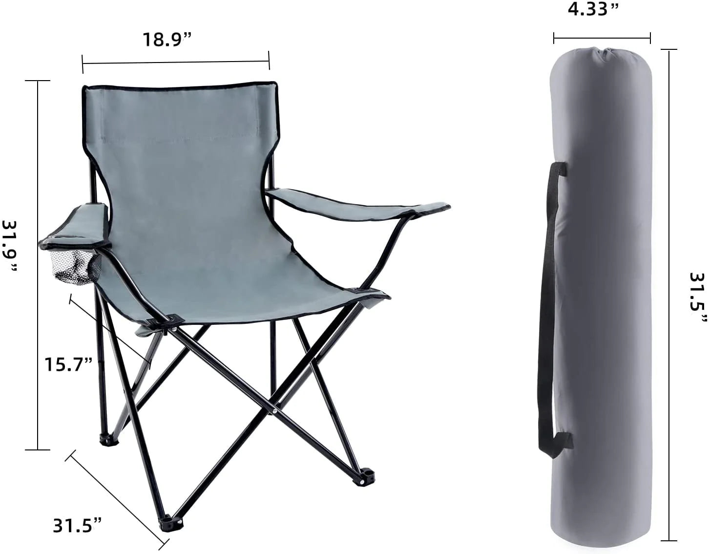 HKBH Home Portable Folding Grey Camping Chair, Large