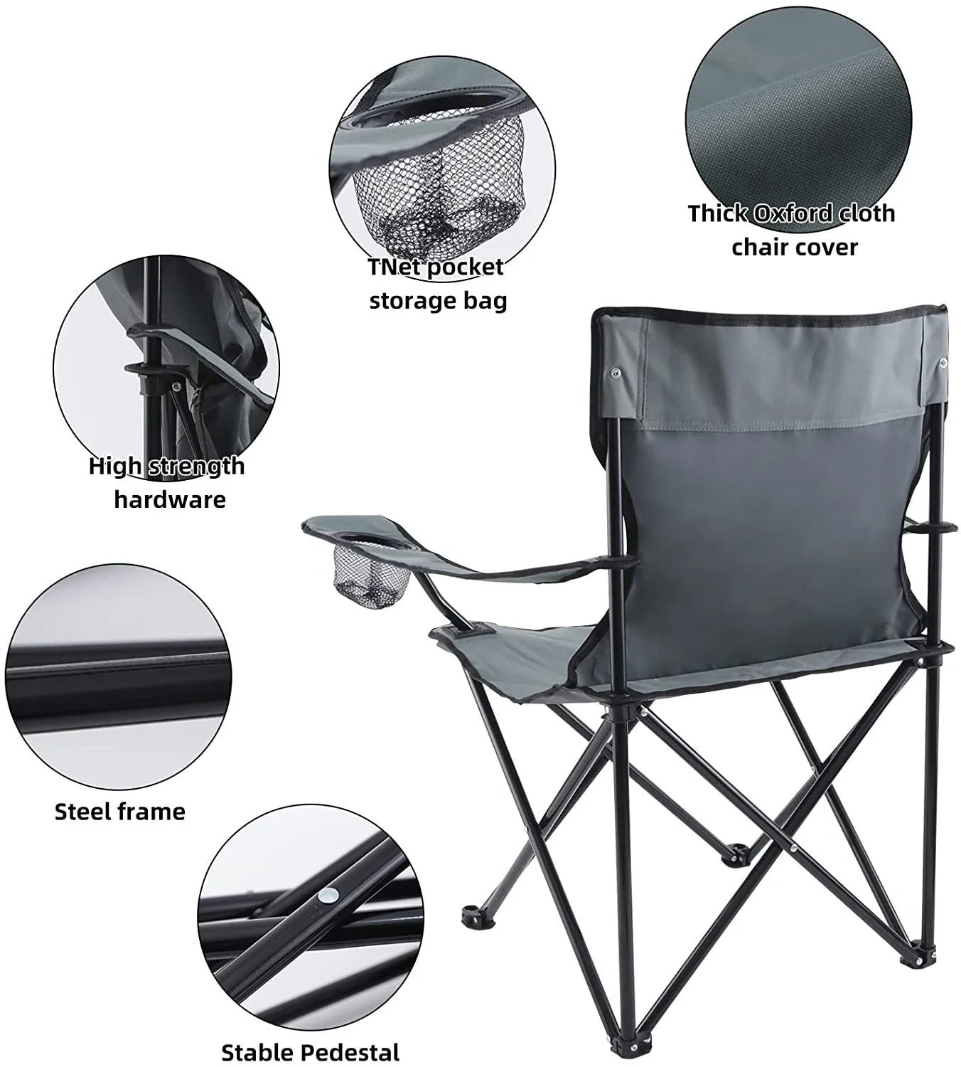 HKBH Home Portable Folding Grey Camping Chair, Large