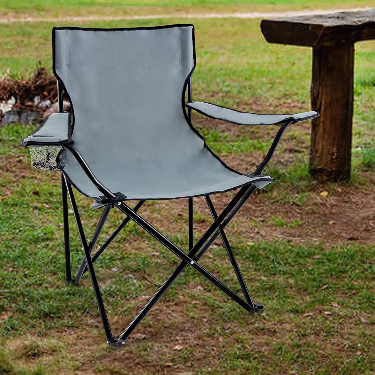 HKBH Home Portable Folding Grey Camping Chair, Large