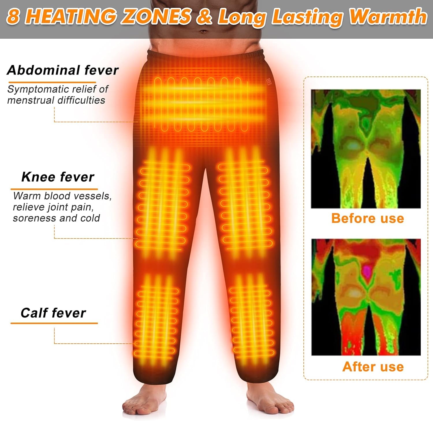 Heated Pants Electric Heating Trousers Cold-Proof Thermal Bottom for Men/Women Black Xx-Large