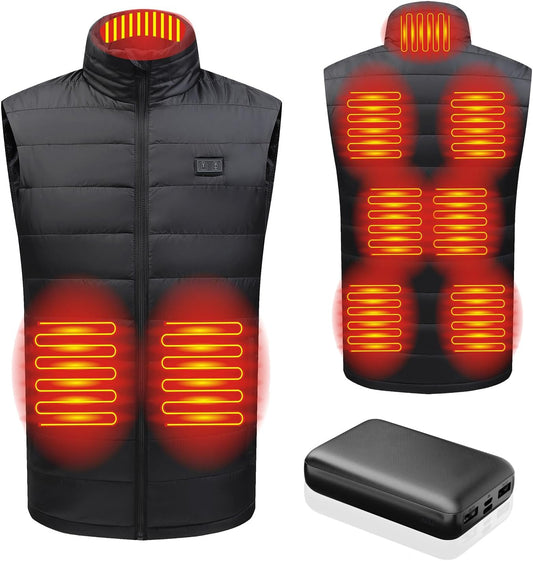 Mens Heated Vest with 3 Heating Level & 9 Heating Zones, Washable Lightweight Zip Heated Vest with Battery Pack